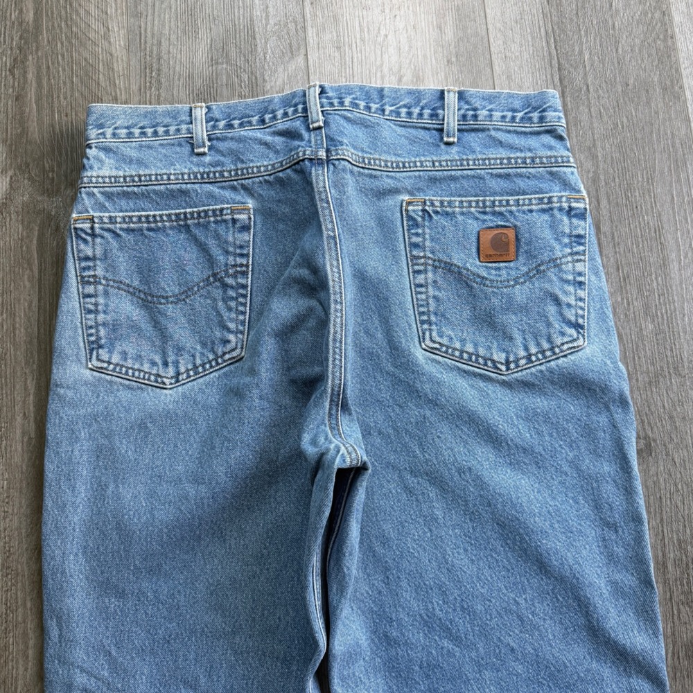 Carhartt B17 DST Mens 38x30 Relaxed Fit Light Wash Jeans Work Denim Frayed - Picture 2 of 6